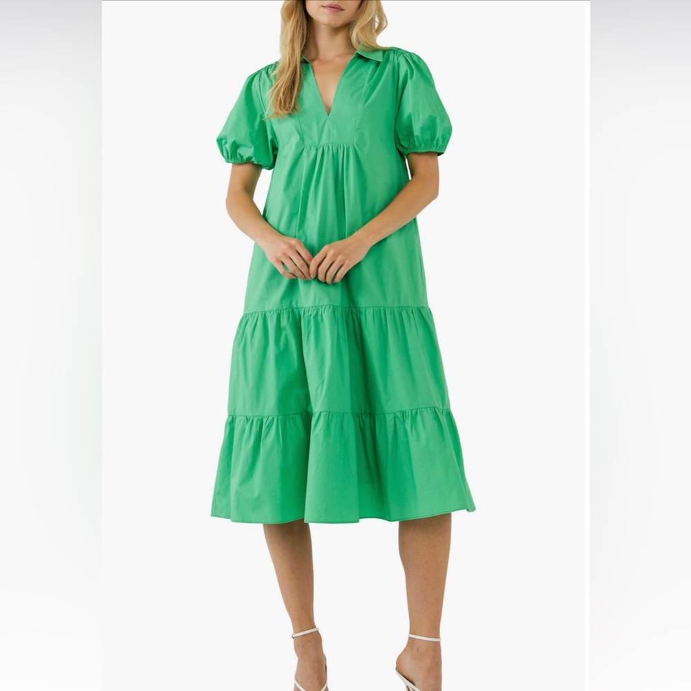 Tiered Cotton Poplin Midi Dress